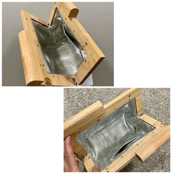 Handmade Genuine Cowhide Pattern Embossed Wooden Frame Purse & 2 Chain Styles - Picture 14 of 16